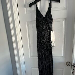 Black beaded gown Sz 6 - good for prom, wedding, black tie affair. Runs small.